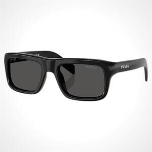 New PRADA Sunglasses Black Rectangle Square Grey Lens Men's 54mm